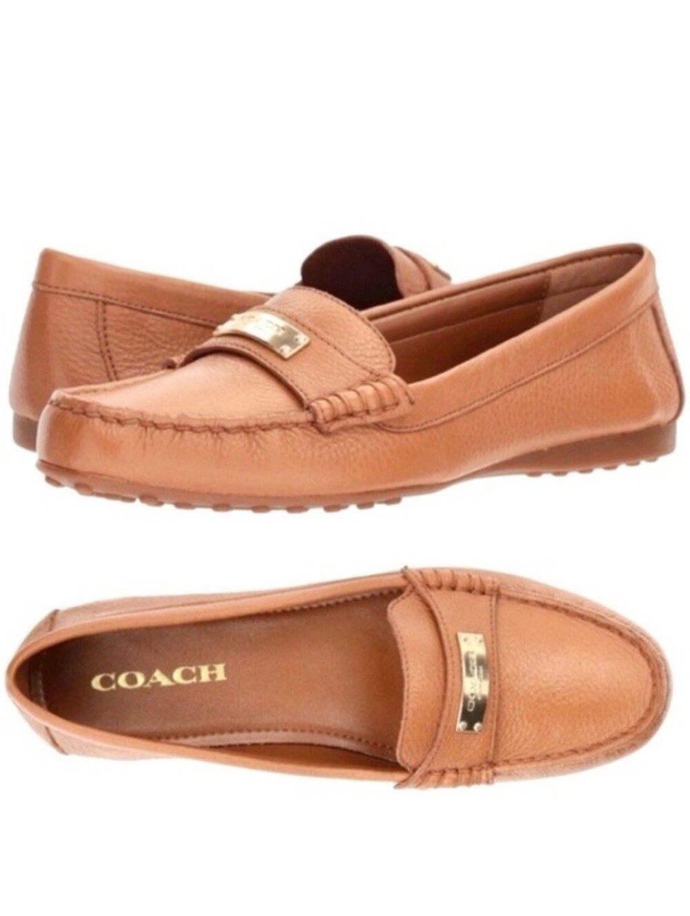COACH Women's Fredrica Pebbled Leather Loafers with Gold Logo Plaque - Picture 1 of 9